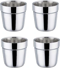 TeamFar Coffee Cup Espresso Mug Set of 4, 4 Count (Pack 1), Silver 