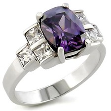 Women's Cocktail Ring, Purple CZ, Sterling Silver, Statement Ring