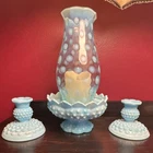 Fenton Blue Centerpiece and Candle Sticks Milk Glass Swirl
