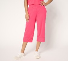 Cuddl Duds Women's Pants Sz M Flexwear Eyelet Cropped Pant Pink A676559