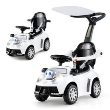 3-in-1 Sliding Walker w/ Adjustable Canopy Horn Music  Light for Boys  Girls