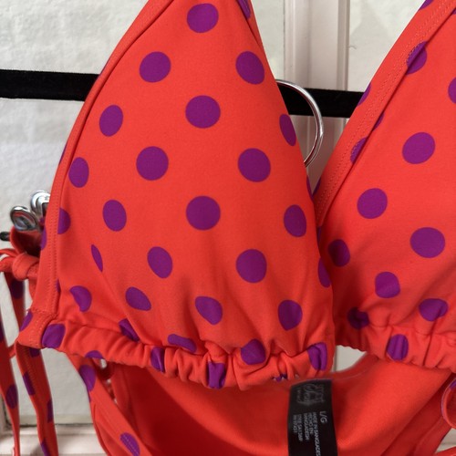 Polka Dot String Bikini Swimsuit Womens Large Halter Tie Orange Purple NWOT - Picture 2 of 9