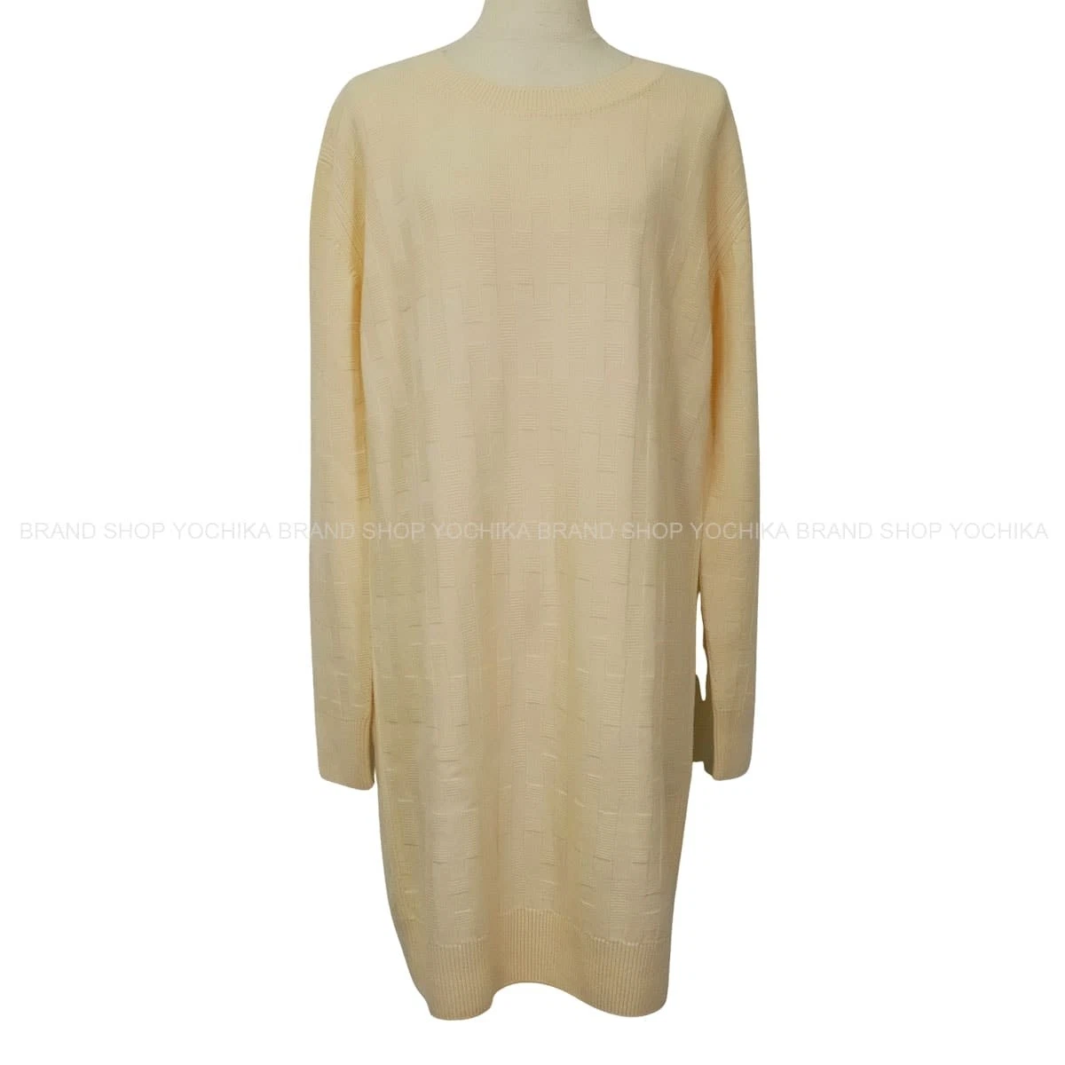 Hermes — HERMES Lady's H Pattern Knit Blan Casse Wool100% #38 One‐piece dress[EXCEL...