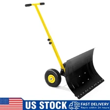 Snow Pusher Shovel for Driveway ,Heavy Duty Snow Removal ,Snow Plow with Wheels