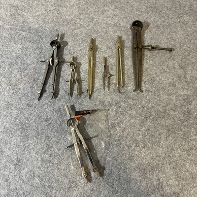 Vintage Antique Drafting Tools Compass Lot of 7 Dietgzen Goodell Unbranded Etc