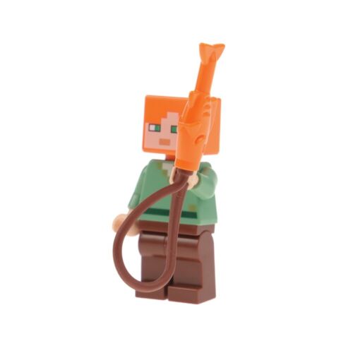 1X Lego Minifigure Minecraft Alex Red Brown Legs Fishing Rod 64648 88704 Min017