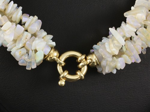 Atractiva cadena de ópalo de 4 filas aprox. 260ct 585/- oro amarillo - Imagen 5 de 8