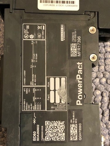 SQUARE D POWERPACT BDA260602 60 Amp 600 Vac 2 Pole I-Line Circuit Breaker - Picture 2 of 2