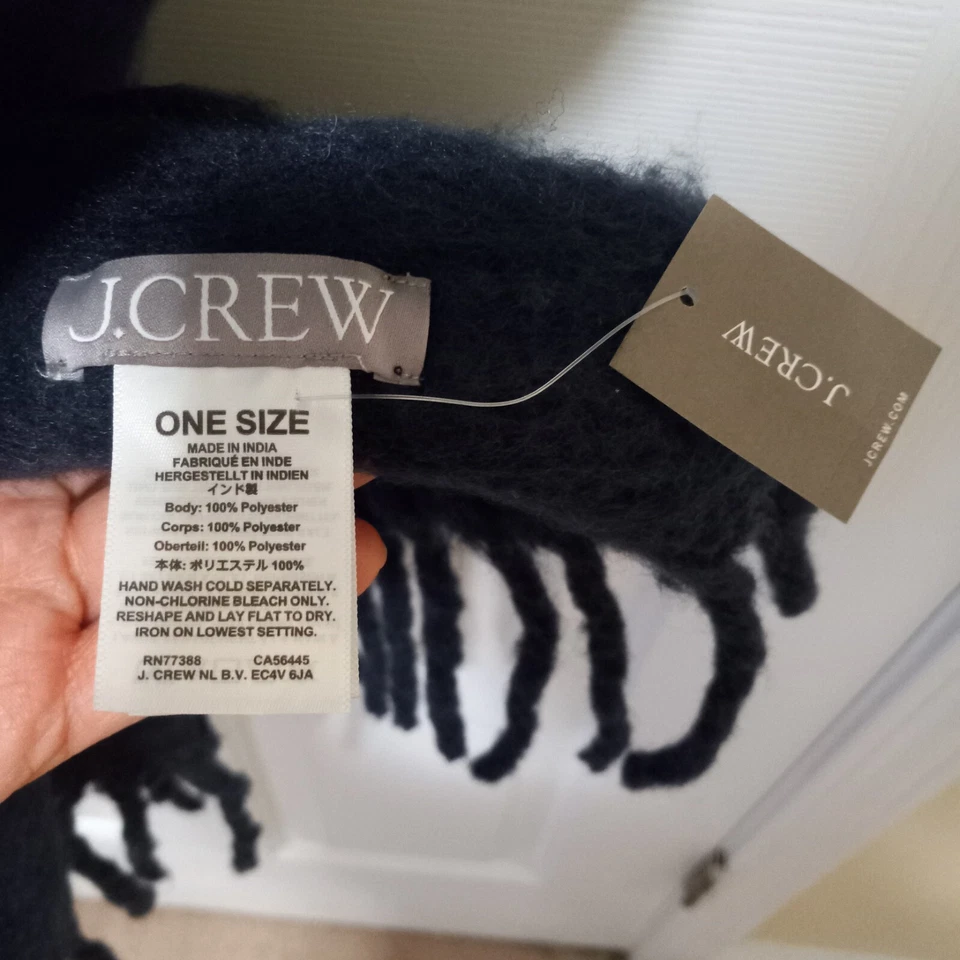 Новый с Ярлыками! J. CREW темно-синий полиэстер бахрома шарф надежном один размер теплый уютный повседневный зимний - Изображение 3 из 3