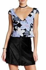 NEW Free People Cap Sleeve Side Zip Print Top NWT
