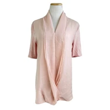 H by Halston Blouse Size Small NEW Pink Crepe & Knit Short Sleeve Top Shirt
