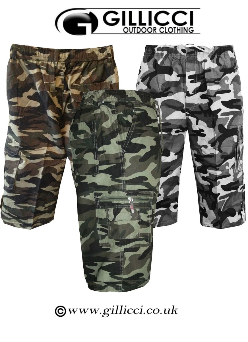 HOMBRE CAMUFLAJE CASUAL EJÉRCITO BOSQUE IMPRESO COMBATE CARGA 3/4 TRES CUARTOS