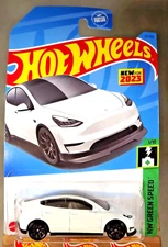 2023 Hot Wheels #37 HW Green Speed 1/10 TESLA MODEL Y White w/Black 10 Spokes
