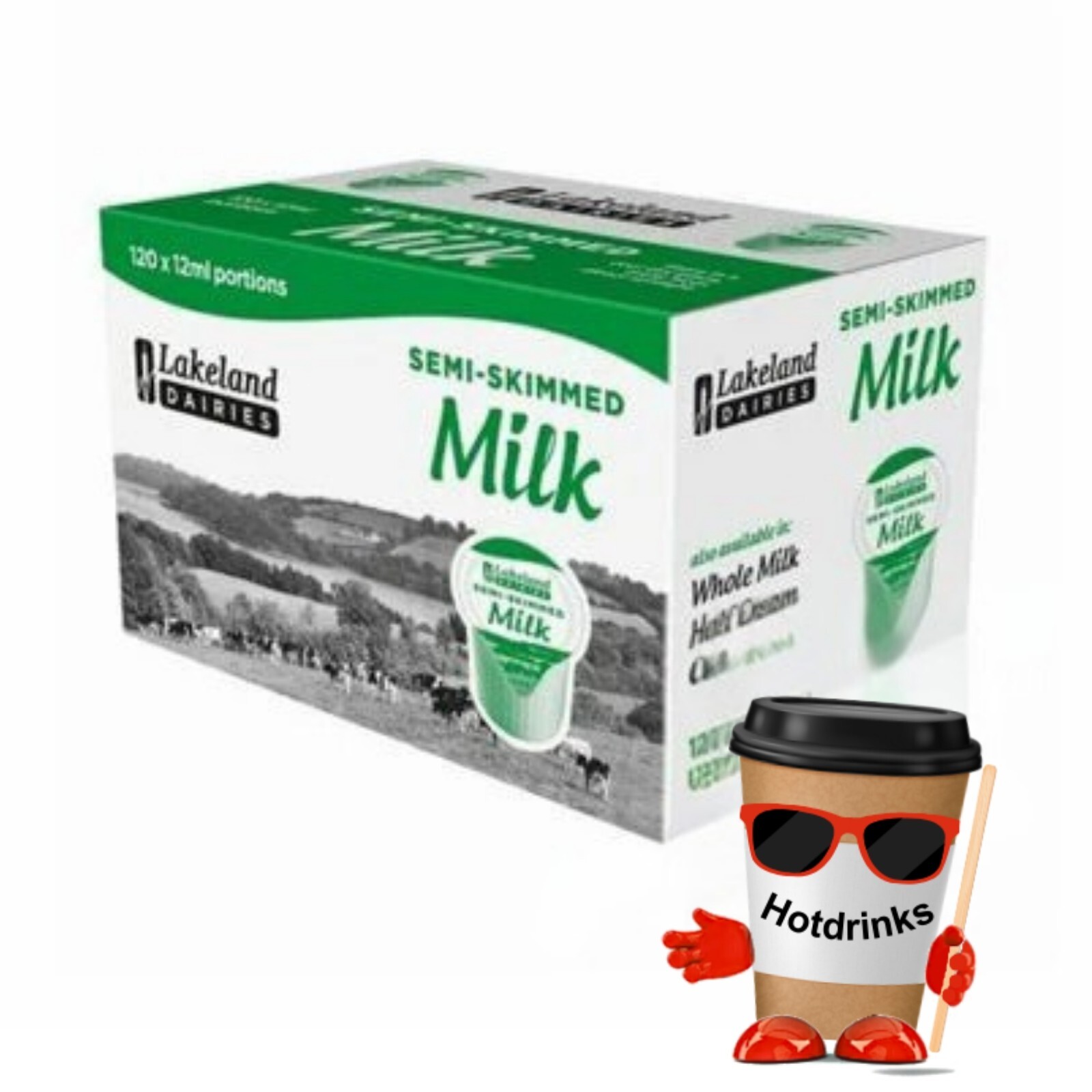 240 x 12ml (2 x 120) Lakeland UHT Semi-Skimmed Milk Pots, Jiggers - BB 16/08/26