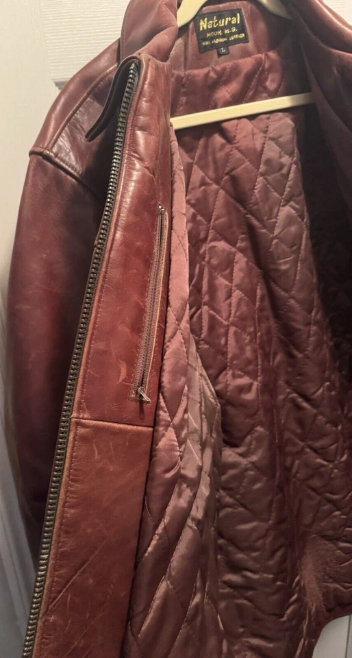 Chaqueta de cuero vintage para hombre grande alta moda forrada luna H.S. Cremallera completa Foto 4 de 4