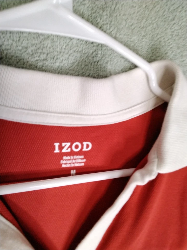 Camisa Polo Izod Para Mujer Talla M Rojo Blanco Rayas Sin Mangas Pullover Top Cuello en V Foto 2 de 4