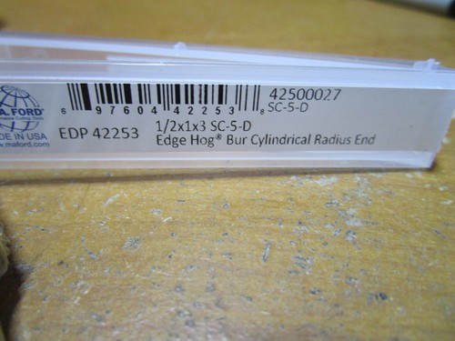 1/2" x 1" 1/4" Shank Dia SC Cylindrical - Ball Nosed Double Cut Carbide Burr - Picture 3 of 3