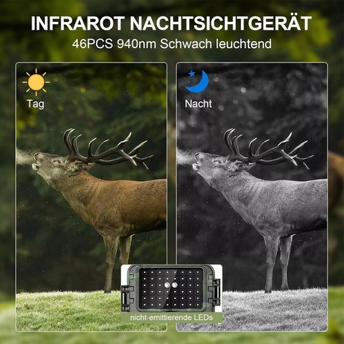 Wildkamera 60MP 4K Video WLAN Jagdkamera Bewegungsmelder Nachtsicht mit SD-Karte - Bild 9 von 17