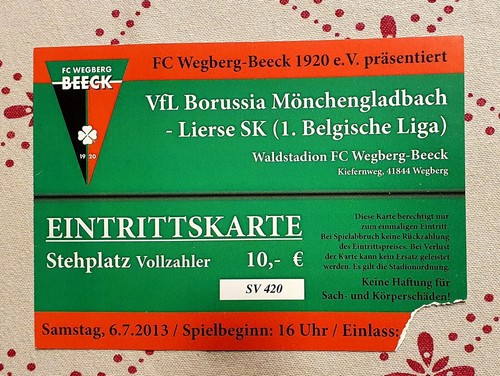 Ticket 2013 FR-Spiel Borussia Mönchengladbach - Lierse SK in Wegberg-Beeck