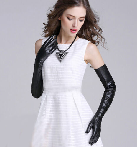 Fashion lined above elbow evening leather gloves opera long gloves in  black - Picture 1 of 7