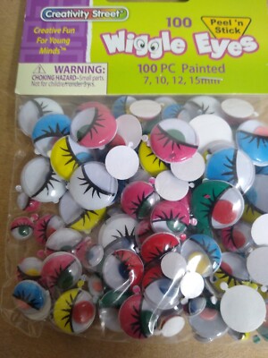 Peel & Stick Wiggle Eyes Assorted 7mm to 15mm 100/Pkg-Painted 021196344600