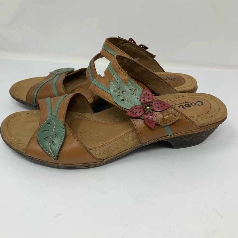 Cobb Hill 皮革花卉可调肩带懒人鞋跟凉鞋 11 码 — 第 3/4 张图片