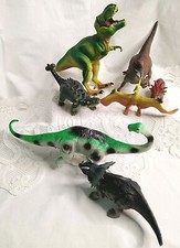 Assorted Plastic Toy Dinosaurs-Lot of 7-Sizes  Colors Vary-EUC