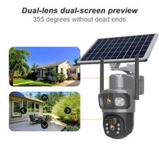 4MP Solar Wireless Security Camera WiFi 355° PTZ Dual Lens 2-Way Audio