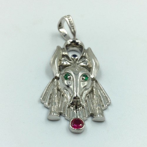 Stunning Egyptian God Anubis Face Design Hip-Hop Pendant In 935 Argentium Silver - Picture 2 of 5