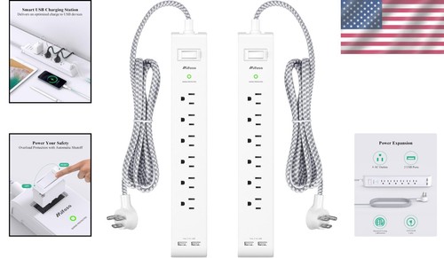 15FT Flat Plug Power Strip surge protector - 8 Devices, Wall Mountable Design - Picture 2 of 9