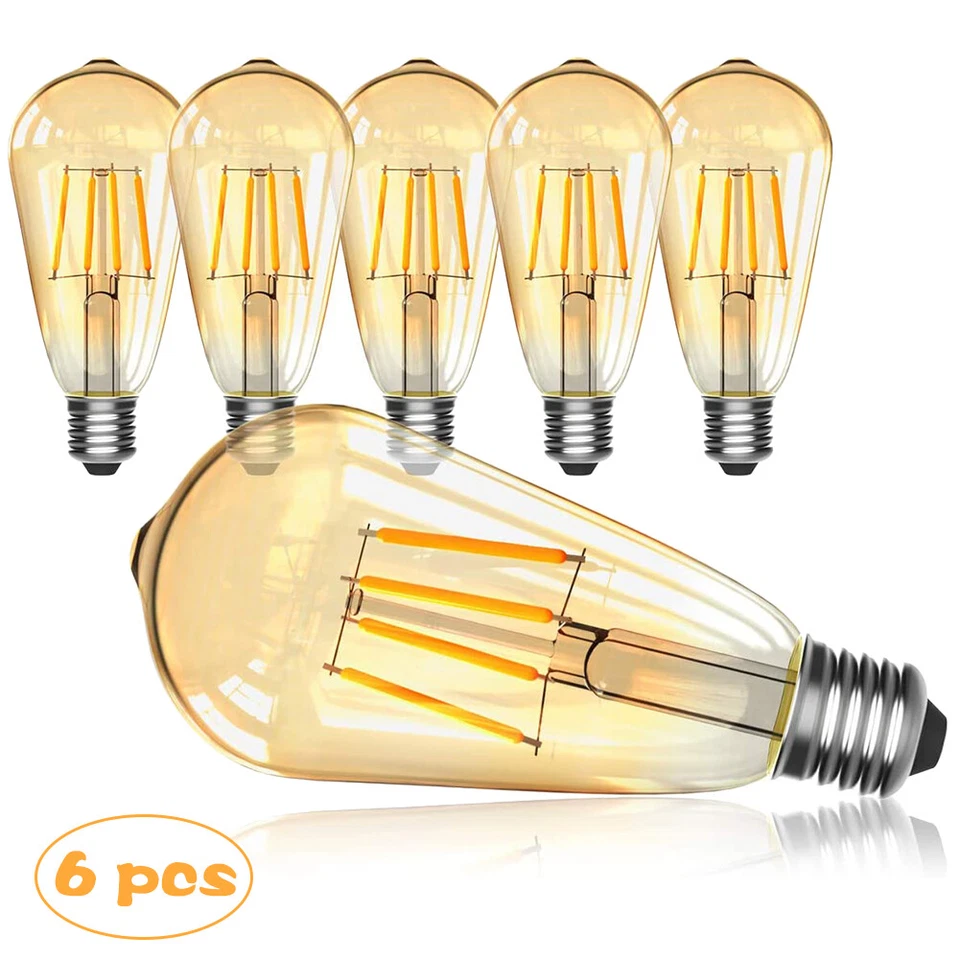 6x Vintage E27 ST64 Filament LED Light Bulb 4W Industrial Edison Lamp Warm White - Image 2 of 4
