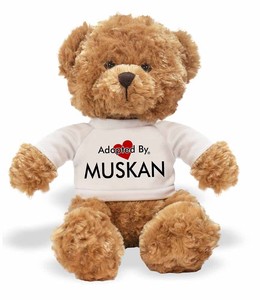 adopted by muskan teddy bear wearing a personalised name t shirt