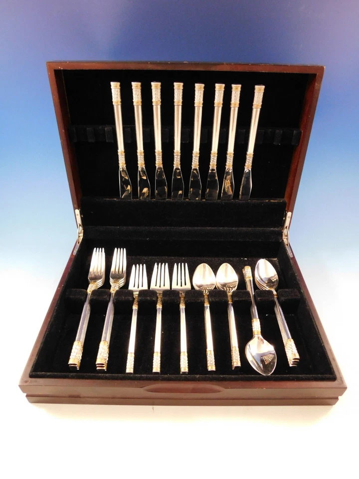 Aegean Weave Gold by Wallace Sterling Silver Flatware Set 8 Service 40 pieces  - Image 2 of 4