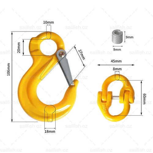 2X 8mm Hammerlock+ Eye Sling Hook Safety Chain Caravan Trailer connecting Extend - Picture 9 of 13