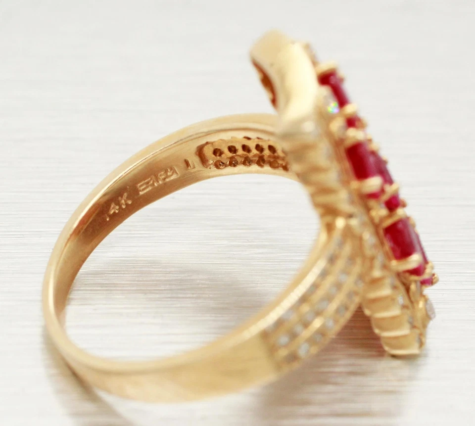 EFFY Ruby and Diamond Cocktail Ring - Rectangle 14k Yellow Gold Setting - Size 9 - Image 4 of 4