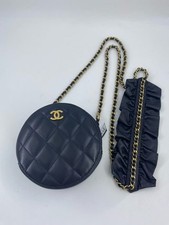 Auth Chanel Round Coin Purse Mini Crossbody Black Lambskin Leather Gold Hardware