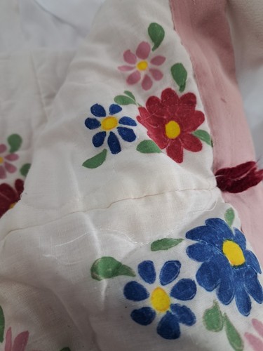 Vintage 70er 80er Handarbeit Quilt Blumen Floral Girly Rosa Doppeldecke 72"x100" - Bild 9 von 10