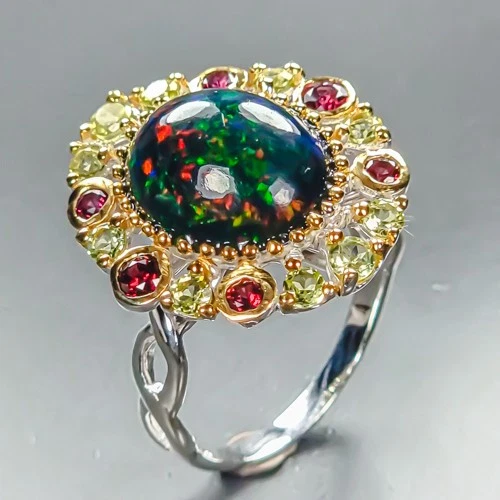 Top AAA 4 ct+ Natural Black Opal Ring 925 Sterling Silver Size 7.25 /R460090