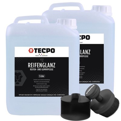 TECPO REIFENGLANZ REIFENPFLEGE GUMMIPFLEGE GLANZ 10L + REIFEN BÜRSTE PINSEL