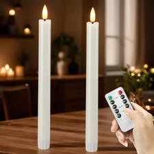 White Flameless Taper Candles with Remote and Timer 10.1" Battery Operated LE...