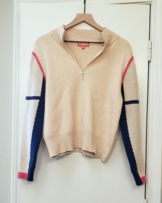 THML Quarter Zip Colorblock Sweater Size S Cream with Multicolor Trim