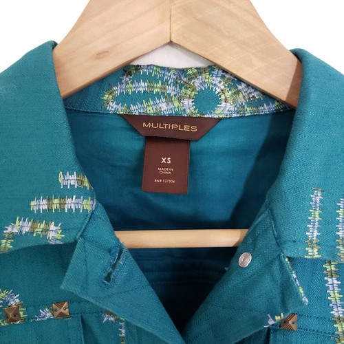 Multiples XS Turquoise Blue Embroidered Denim Jacket - Picture 5 of 17