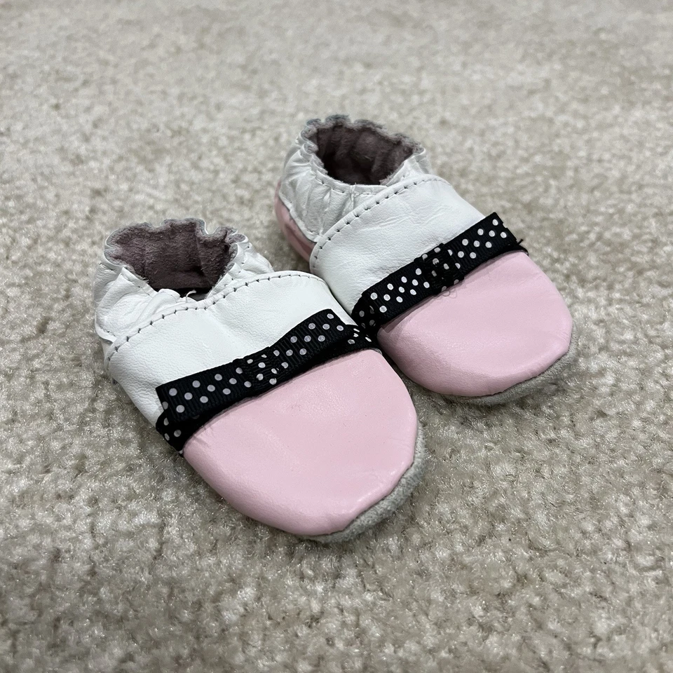 Robeez Bebé Niña Rosa Lunares Cuero Mocasines Calcetines Zapatos Talla 0-6 Meses Foto 3 de 4
