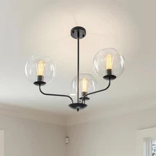 3-Light Modern Globe Cluster Pendant Lighting Chandelier with Clear Glass Sph...