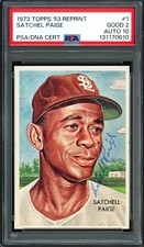 Satchel Paige Auto 1973 Topps '53 Reprint Card 1 St. Louis Browns PSA 2 Sig 10