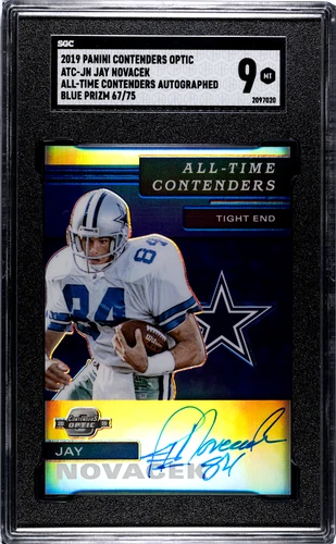 2019 Panini Contenders Optic Jay Novacek All Time AUTO Blue Prizm #/75 SGC 9