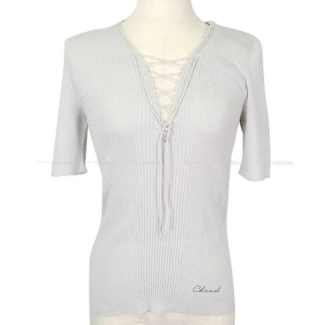 Chanel — 2025 Cruise CHANEL Women's Logo Short Sleeve Lace-Up Grey Cotton /Polyamide/...