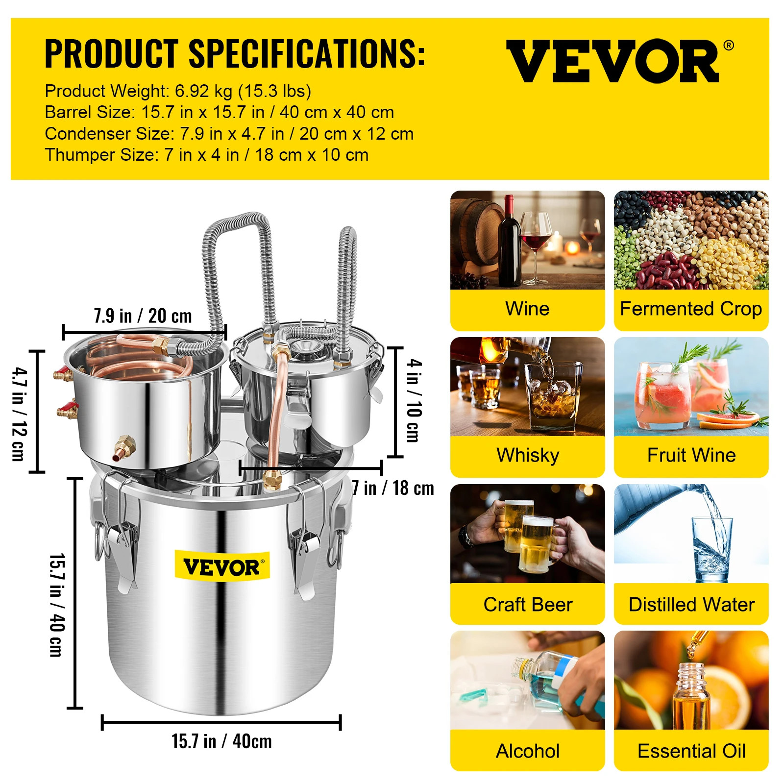 Alcohol Brewing Distiller DIY Moonshine Apparatus Stainless Steel Whisky Brandy