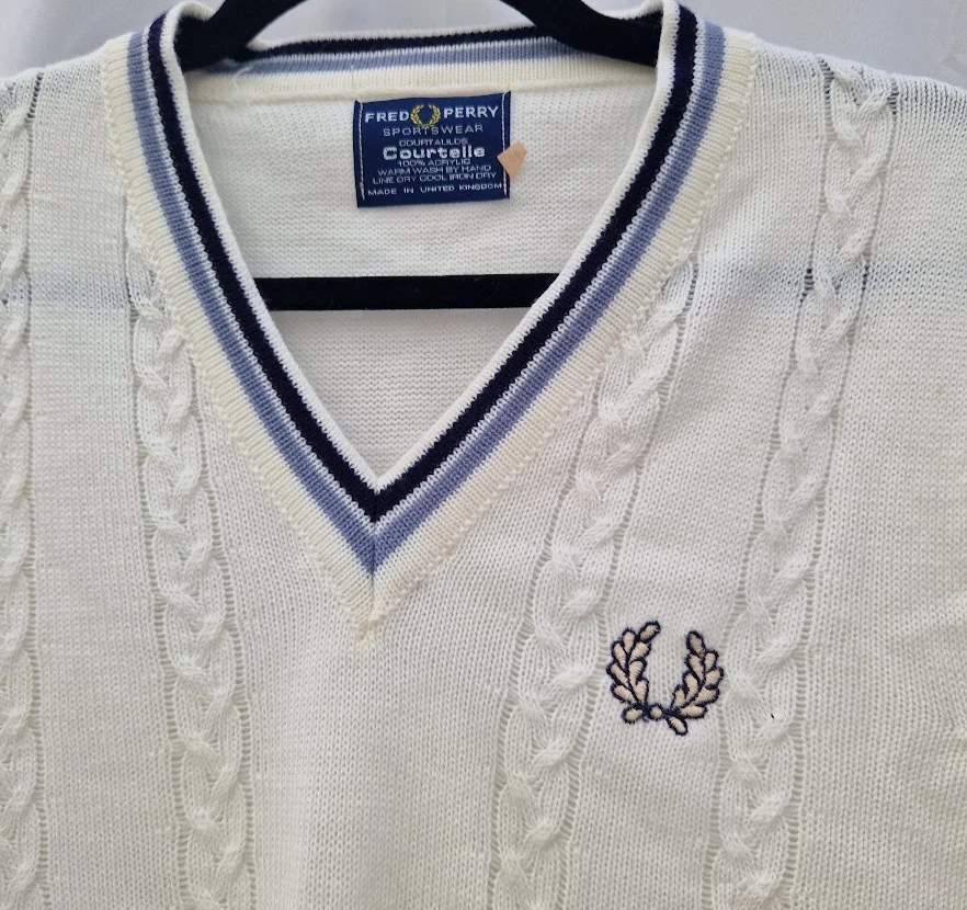 Vintage Fred Perry Sweater Vest 38 - Cricket Varsity Striped Tank Top - Image 4 of 4