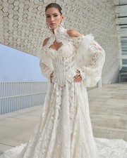 Lace Embroidery Two-piece A-line Wedding Dress Detachable Long Sleeves Luxurious